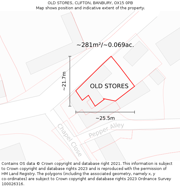 OLD STORES, CLIFTON, BANBURY, OX15 0PB: Plot and title map