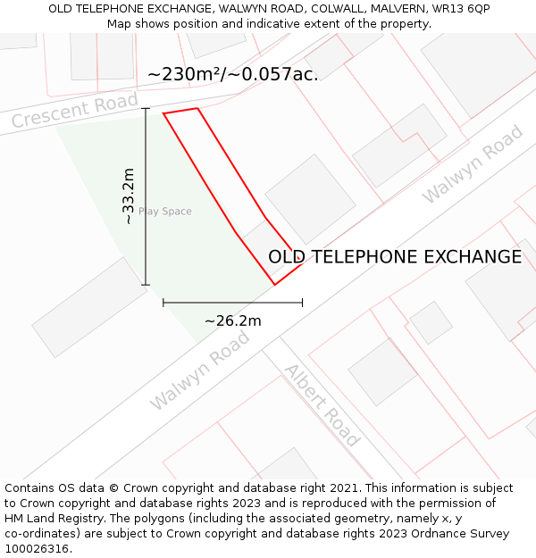 OLD TELEPHONE EXCHANGE, WALWYN ROAD, COLWALL, MALVERN, WR13 6QP: Plot and title map