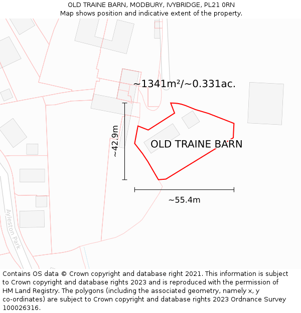 OLD TRAINE BARN, MODBURY, IVYBRIDGE, PL21 0RN: Plot and title map