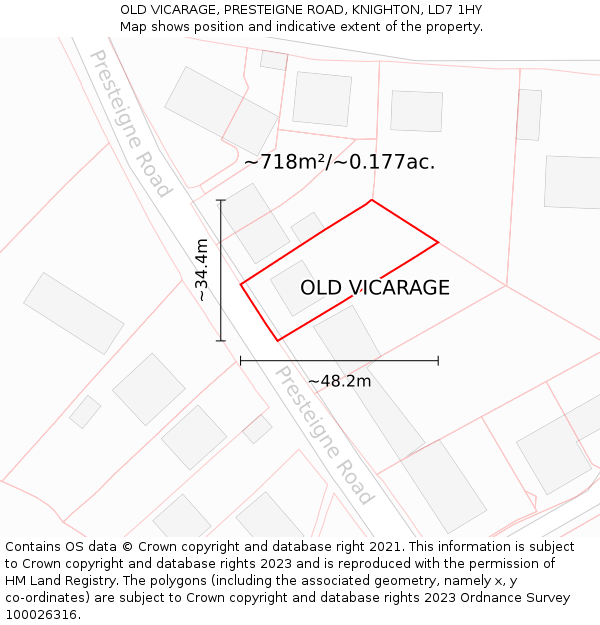 OLD VICARAGE, PRESTEIGNE ROAD, KNIGHTON, LD7 1HY: Plot and title map