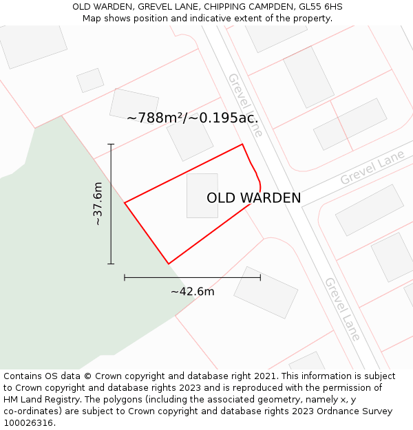 OLD WARDEN, GREVEL LANE, CHIPPING CAMPDEN, GL55 6HS: Plot and title map
