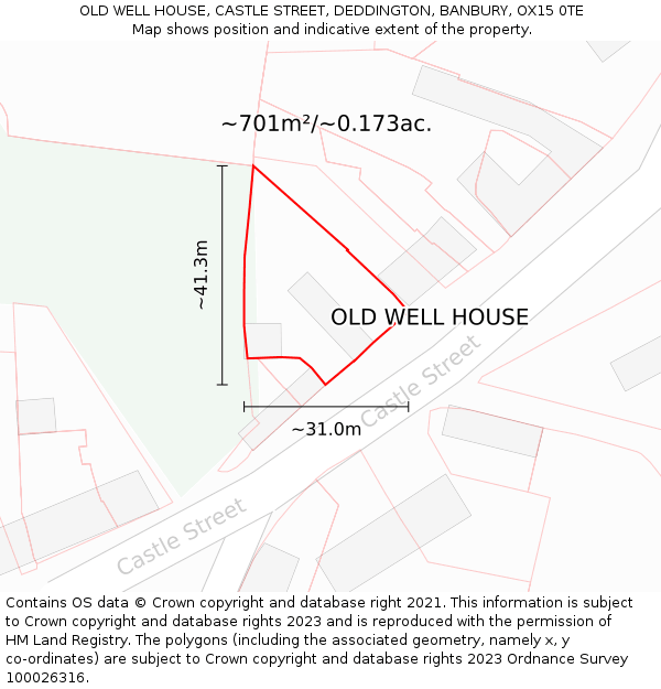 OLD WELL HOUSE, CASTLE STREET, DEDDINGTON, BANBURY, OX15 0TE: Plot and title map