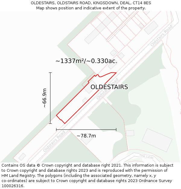 OLDESTAIRS, OLDSTAIRS ROAD, KINGSDOWN, DEAL, CT14 8ES: Plot and title map