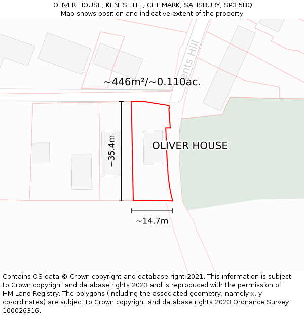 OLIVER HOUSE, KENTS HILL, CHILMARK, SALISBURY, SP3 5BQ: Plot and title map