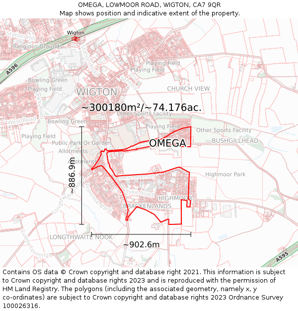 OMEGA, LOWMOOR ROAD, WIGTON, CA7 9QR: Plot and title map