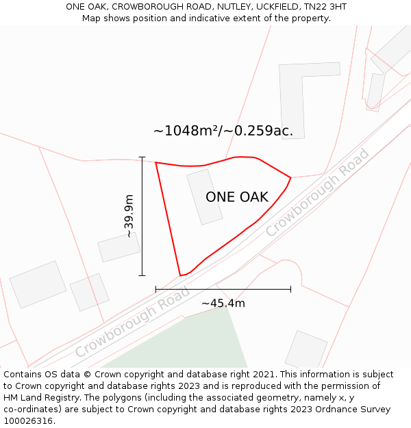 ONE OAK, CROWBOROUGH ROAD, NUTLEY, UCKFIELD, TN22 3HT: Plot and title map