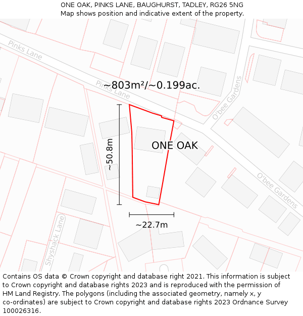 ONE OAK, PINKS LANE, BAUGHURST, TADLEY, RG26 5NG: Plot and title map