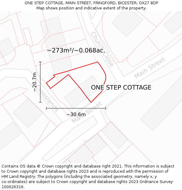 ONE STEP COTTAGE, MAIN STREET, FRINGFORD, BICESTER, OX27 8DP: Plot and title map