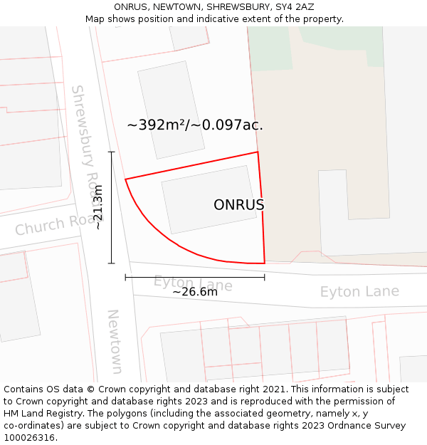 ONRUS, NEWTOWN, SHREWSBURY, SY4 2AZ: Plot and title map