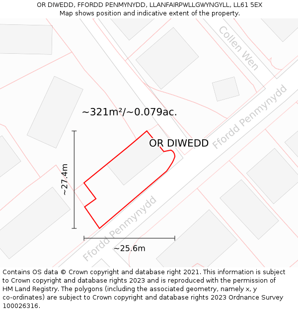 OR DIWEDD, FFORDD PENMYNYDD, LLANFAIRPWLLGWYNGYLL, LL61 5EX: Plot and title map