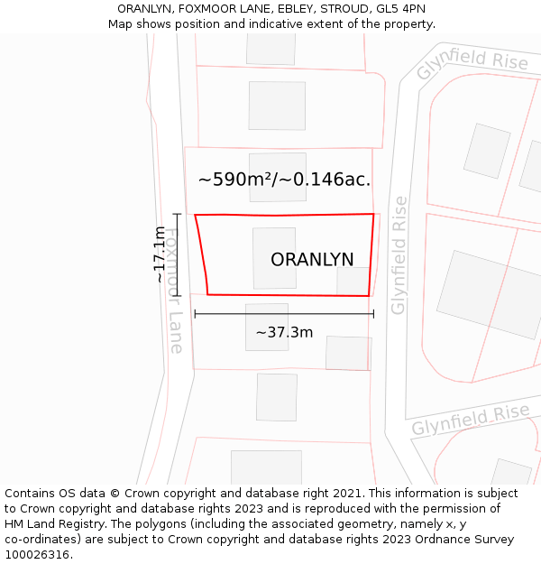 ORANLYN, FOXMOOR LANE, EBLEY, STROUD, GL5 4PN: Plot and title map