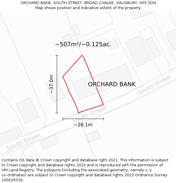 ORCHARD BANK, SOUTH STREET, BROAD CHALKE, SALISBURY, SP5 5DN: Plot and title map