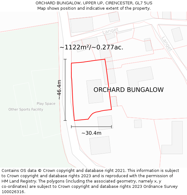 ORCHARD BUNGALOW, UPPER UP, CIRENCESTER, GL7 5US: Plot and title map