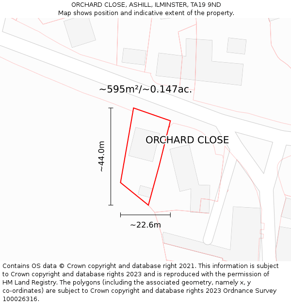 ORCHARD CLOSE, ASHILL, ILMINSTER, TA19 9ND: Plot and title map