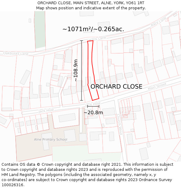 ORCHARD CLOSE, MAIN STREET, ALNE, YORK, YO61 1RT: Plot and title map