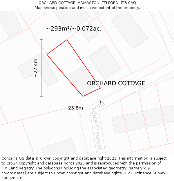 ORCHARD COTTAGE, ADMASTON, TELFORD, TF5 0AQ: Plot and title map