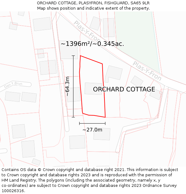 ORCHARD COTTAGE, PLASYFRON, FISHGUARD, SA65 9LR: Plot and title map