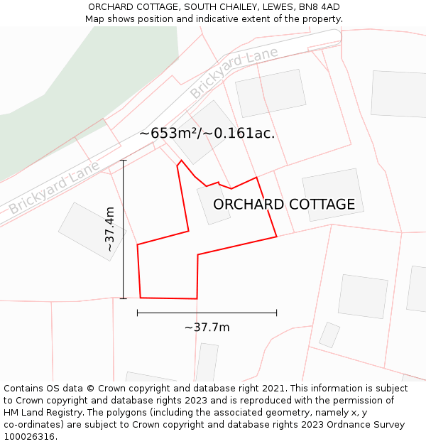 ORCHARD COTTAGE, SOUTH CHAILEY, LEWES, BN8 4AD: Plot and title map