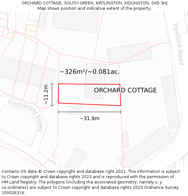 ORCHARD COTTAGE, SOUTH GREEN, KIRTLINGTON, KIDLINGTON, OX5 3HJ: Plot and title map