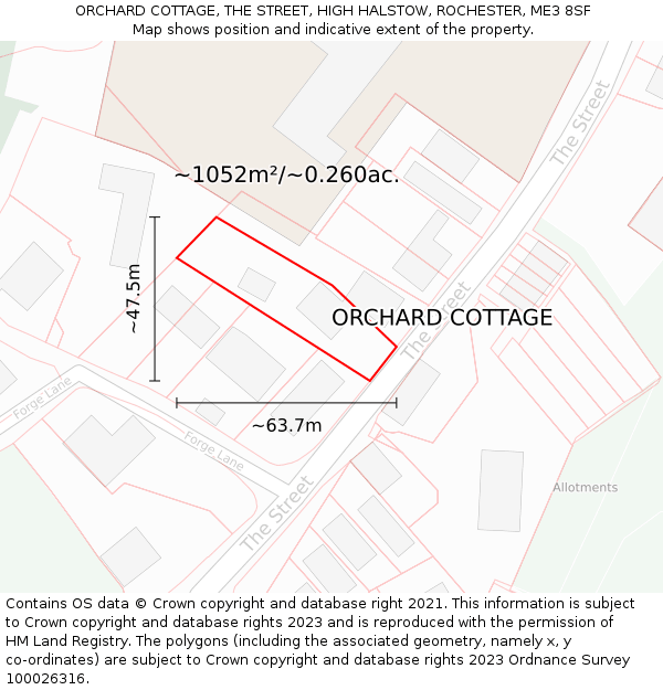 ORCHARD COTTAGE, THE STREET, HIGH HALSTOW, ROCHESTER, ME3 8SF: Plot and title map