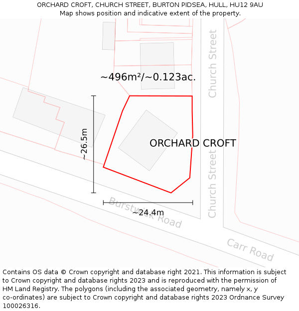 ORCHARD CROFT, CHURCH STREET, BURTON PIDSEA, HULL, HU12 9AU: Plot and title map