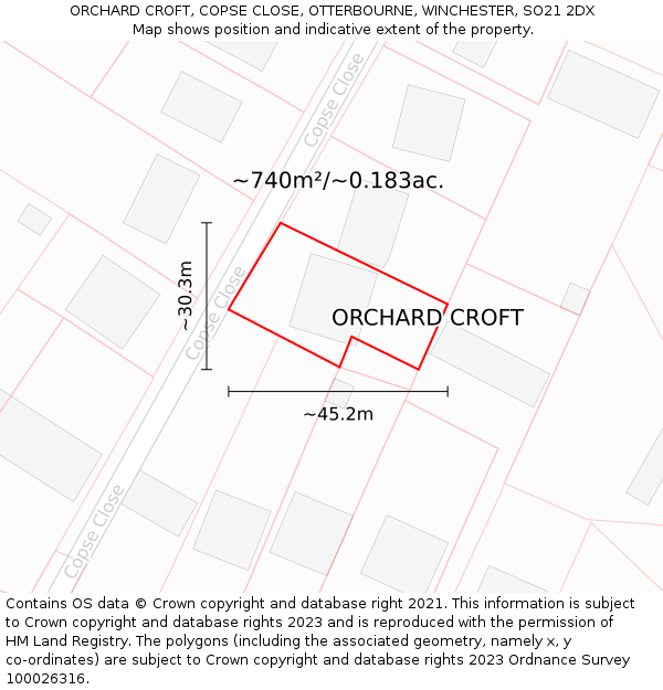 ORCHARD CROFT, COPSE CLOSE, OTTERBOURNE, WINCHESTER, SO21 2DX: Plot and title map