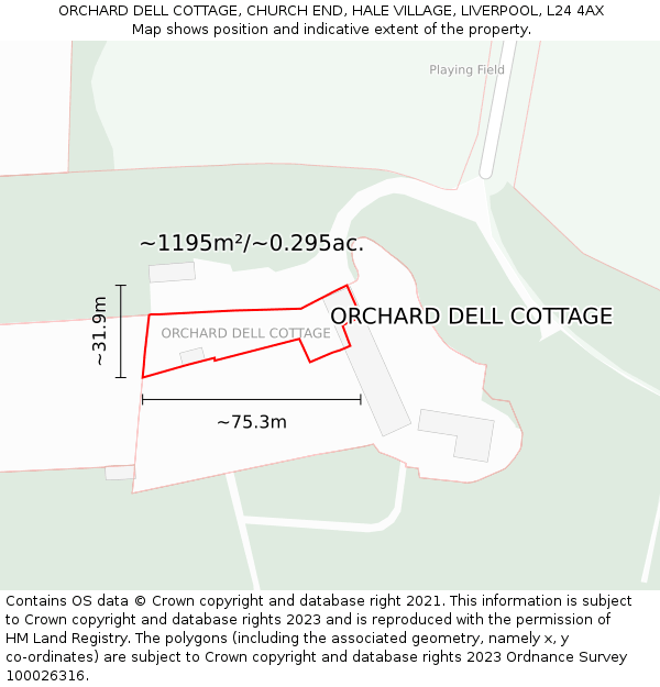 ORCHARD DELL COTTAGE, CHURCH END, HALE VILLAGE, LIVERPOOL, L24 4AX: Plot and title map