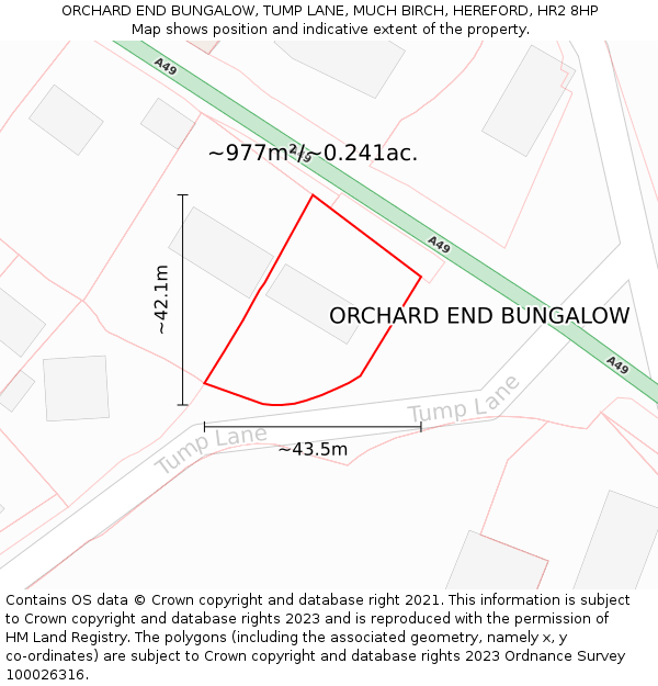 ORCHARD END BUNGALOW, TUMP LANE, MUCH BIRCH, HEREFORD, HR2 8HP: Plot and title map