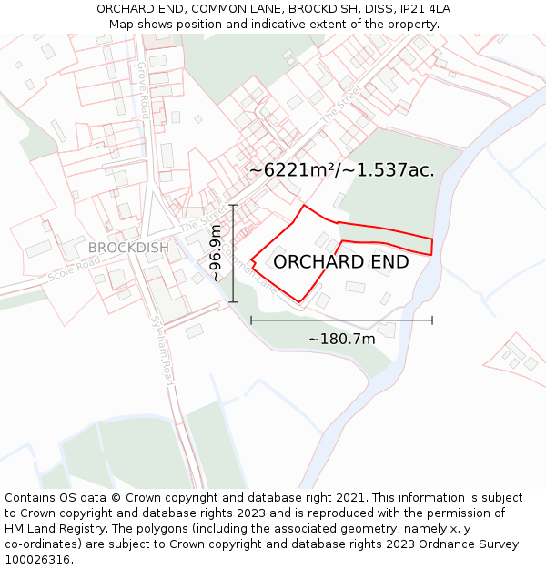 ORCHARD END, COMMON LANE, BROCKDISH, DISS, IP21 4LA: Plot and title map