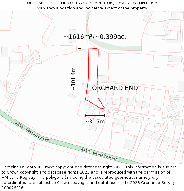 ORCHARD END, THE ORCHARD, STAVERTON, DAVENTRY, NN11 6JA: Plot and title map