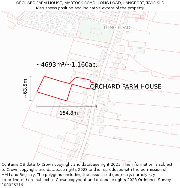 ORCHARD FARM HOUSE, MARTOCK ROAD, LONG LOAD, LANGPORT, TA10 9LD: Plot and title map