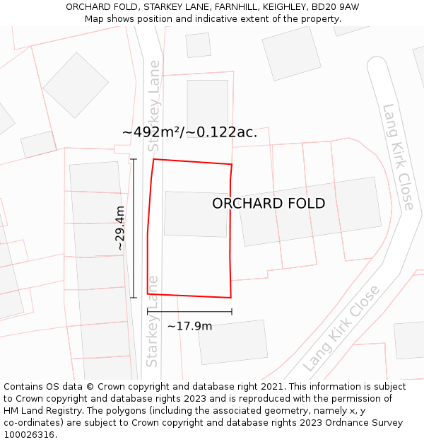 ORCHARD FOLD, STARKEY LANE, FARNHILL, KEIGHLEY, BD20 9AW: Plot and title map