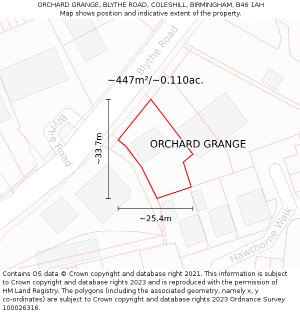 ORCHARD GRANGE, BLYTHE ROAD, COLESHILL, BIRMINGHAM, B46 1AH: Plot and title map