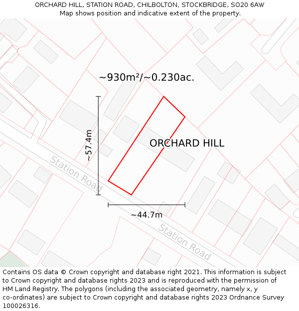 ORCHARD HILL, STATION ROAD, CHILBOLTON, STOCKBRIDGE, SO20 6AW: Plot and title map