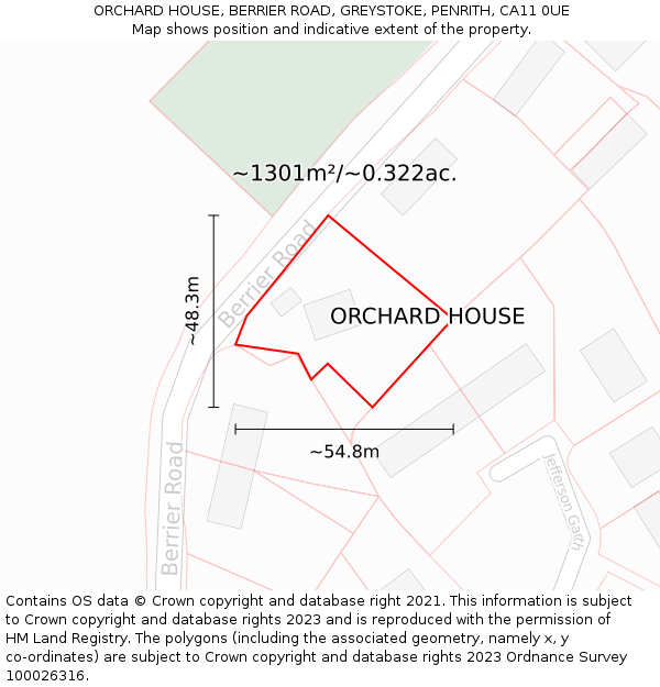 ORCHARD HOUSE, BERRIER ROAD, GREYSTOKE, PENRITH, CA11 0UE: Plot and title map