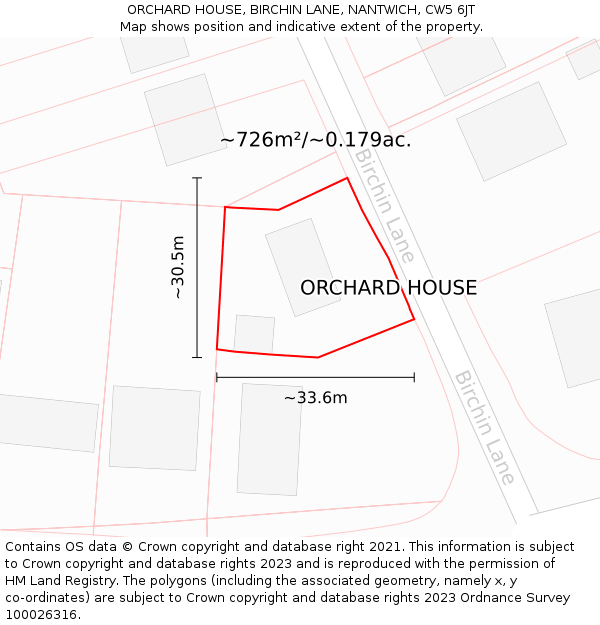 ORCHARD HOUSE, BIRCHIN LANE, NANTWICH, CW5 6JT: Plot and title map