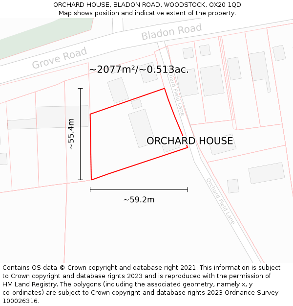 ORCHARD HOUSE, BLADON ROAD, WOODSTOCK, OX20 1QD: Plot and title map