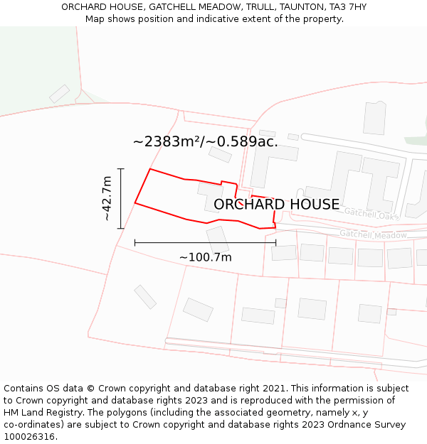ORCHARD HOUSE, GATCHELL MEADOW, TRULL, TAUNTON, TA3 7HY: Plot and title map