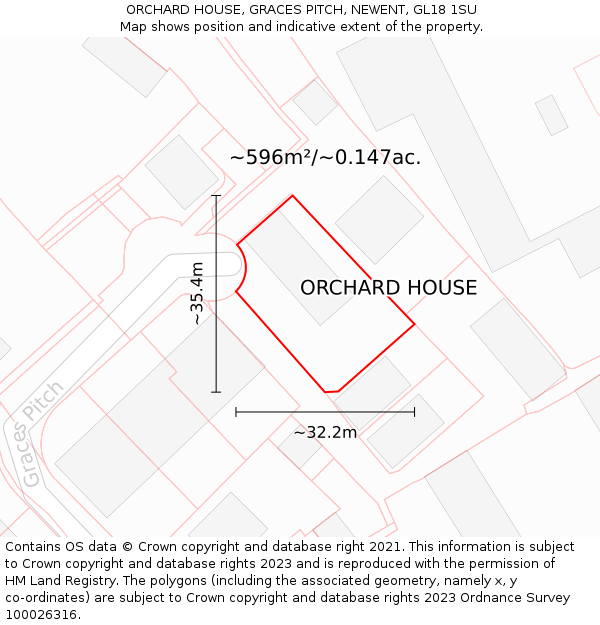 ORCHARD HOUSE, GRACES PITCH, NEWENT, GL18 1SU: Plot and title map