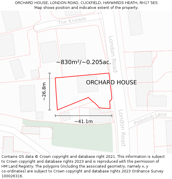 ORCHARD HOUSE, LONDON ROAD, CUCKFIELD, HAYWARDS HEATH, RH17 5ES: Plot and title map