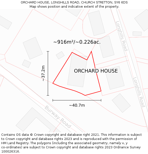 ORCHARD HOUSE, LONGHILLS ROAD, CHURCH STRETTON, SY6 6DS: Plot and title map