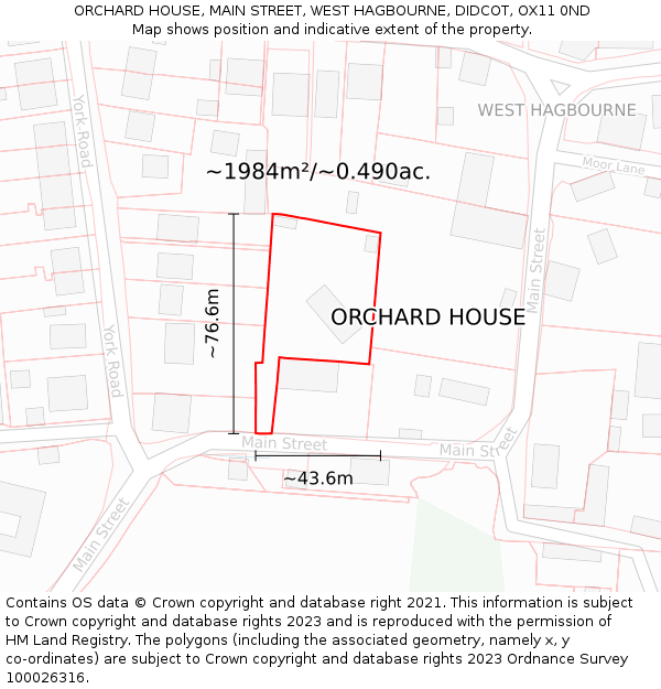 ORCHARD HOUSE, MAIN STREET, WEST HAGBOURNE, DIDCOT, OX11 0ND: Plot and title map