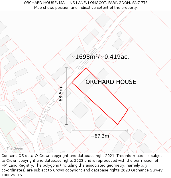 ORCHARD HOUSE, MALLINS LANE, LONGCOT, FARINGDON, SN7 7TE: Plot and title map