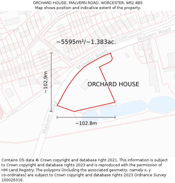 ORCHARD HOUSE, MALVERN ROAD, WORCESTER, WR2 4BS: Plot and title map