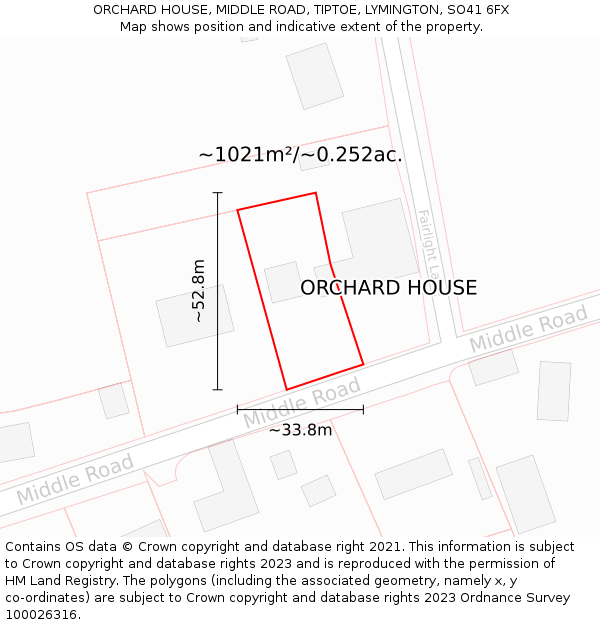ORCHARD HOUSE, MIDDLE ROAD, TIPTOE, LYMINGTON, SO41 6FX: Plot and title map