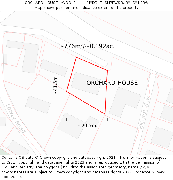 ORCHARD HOUSE, MYDDLE HILL, MYDDLE, SHREWSBURY, SY4 3RW: Plot and title map