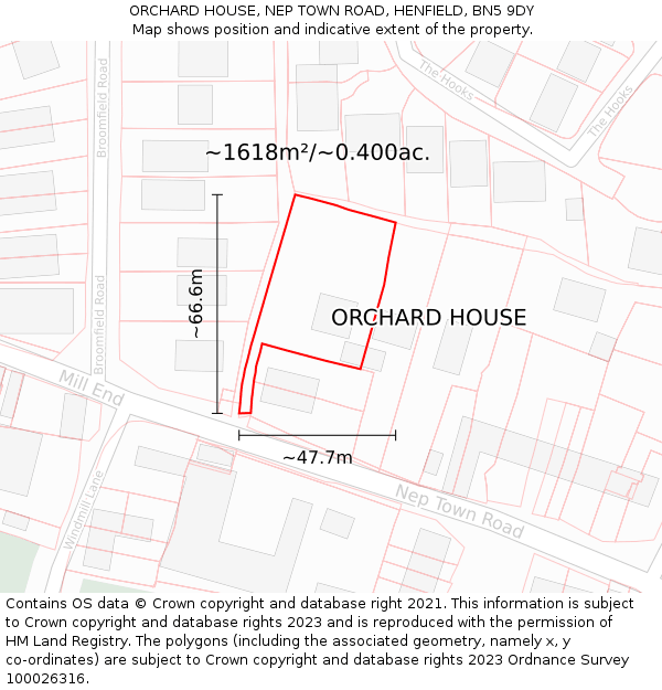 ORCHARD HOUSE, NEP TOWN ROAD, HENFIELD, BN5 9DY: Plot and title map