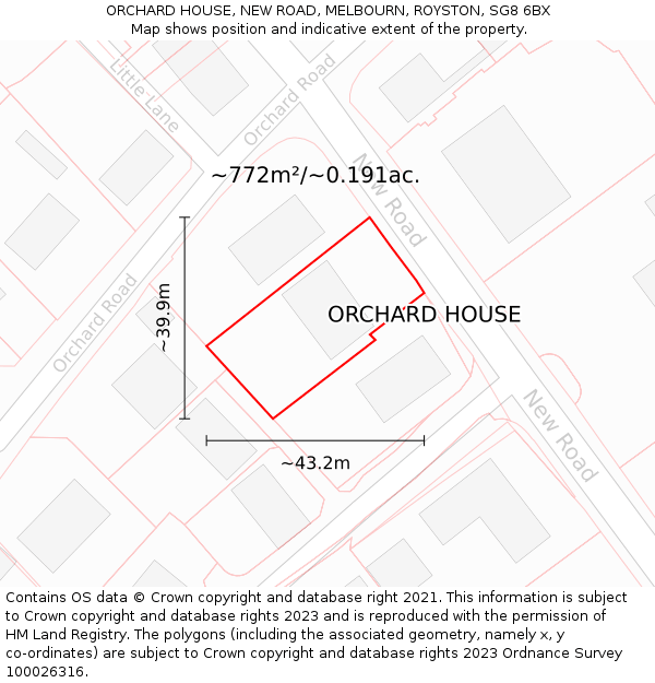 ORCHARD HOUSE, NEW ROAD, MELBOURN, ROYSTON, SG8 6BX: Plot and title map