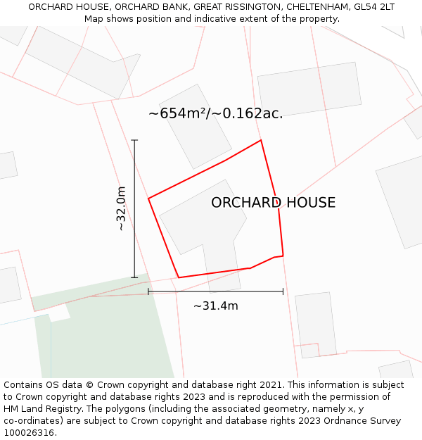 ORCHARD HOUSE, ORCHARD BANK, GREAT RISSINGTON, CHELTENHAM, GL54 2LT: Plot and title map