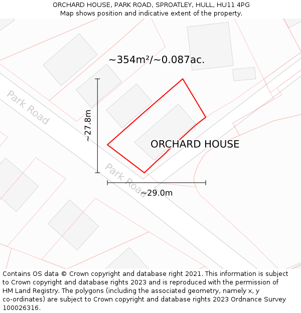 ORCHARD HOUSE, PARK ROAD, SPROATLEY, HULL, HU11 4PG: Plot and title map